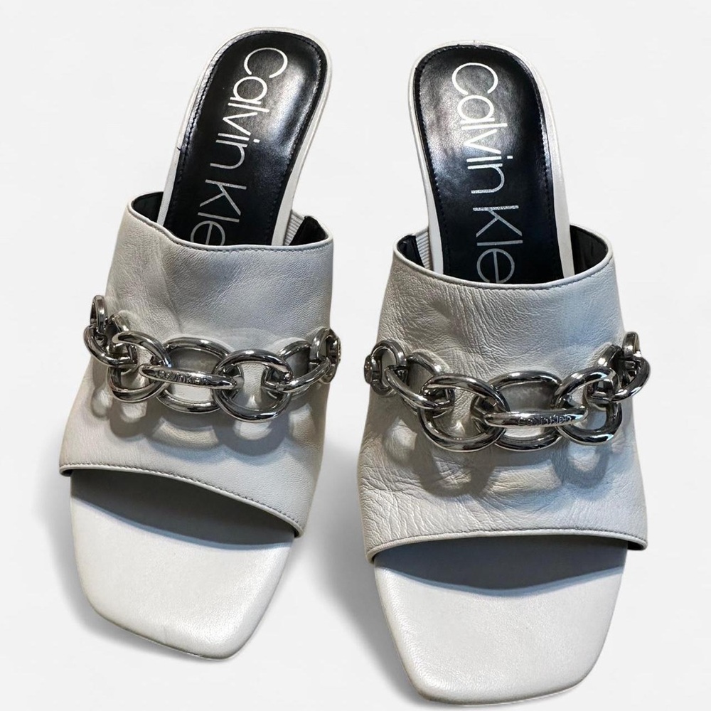 Calvin Klein Silver Chain White Mules
